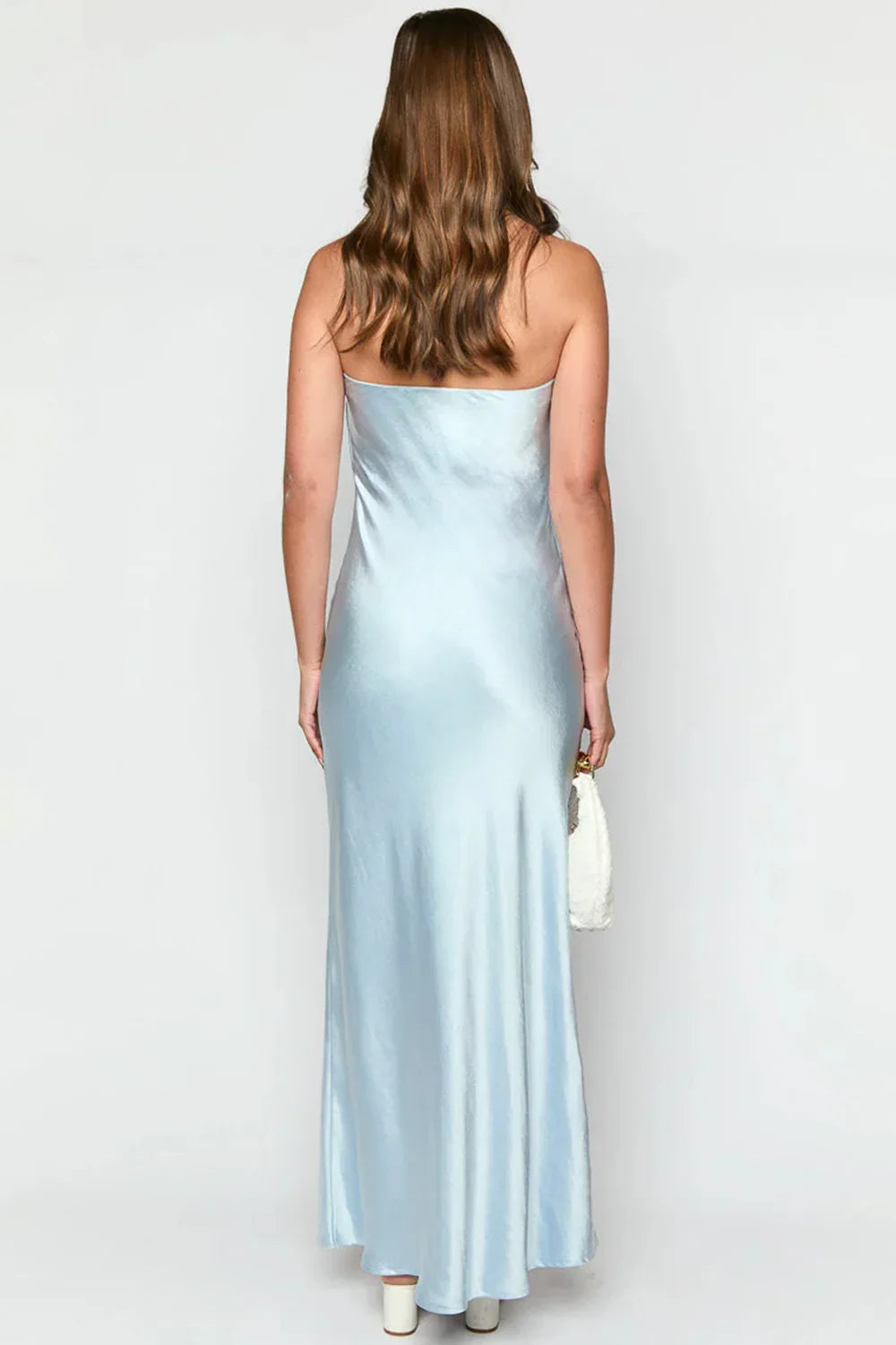 Timeless Chic Elegant Sky Blue Satin Sheath Strapless Sleeveless Floor-Length Prom Dress