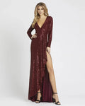 Refined Beautiful Timeless Elegant Burgundy Sequin Sheath Long Sleeve Floor-Length Prom Dress