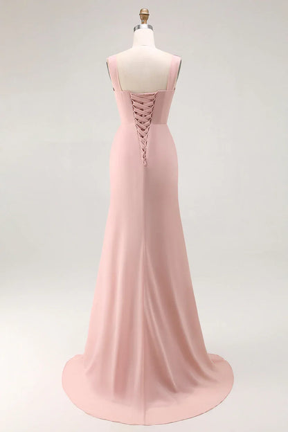 Graceful Stylish Refined Elegant Blush Pink Lace Sheath Sleeveless Floor-Length Prom Dress