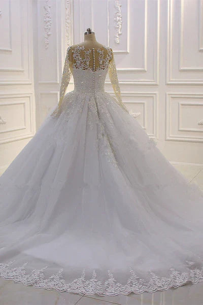 Ivory Sweetheart Long Sleevess Ball Gown Wedding Dress