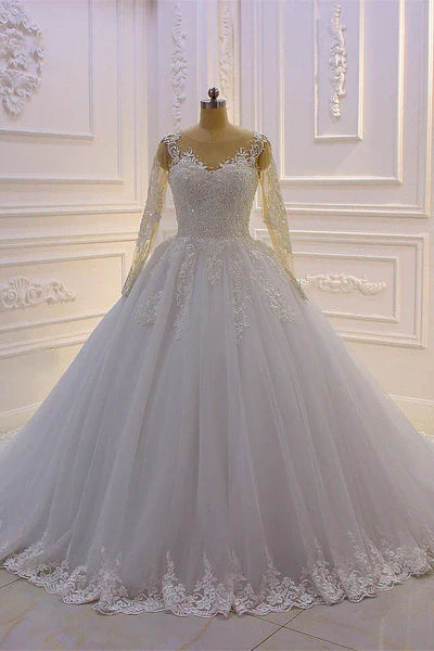 Ivory Sweetheart Long Sleevess Ball Gown Wedding Dress