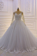 Ivory Sweetheart Long Sleevess Ball Gown Wedding Dress