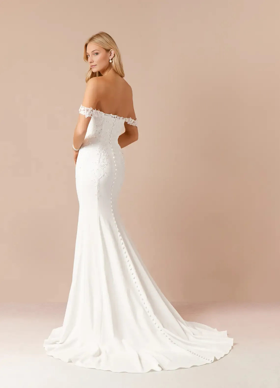 white Off - Shoulder Appliqué Mermaid Sequins Wedding Dress for Brides