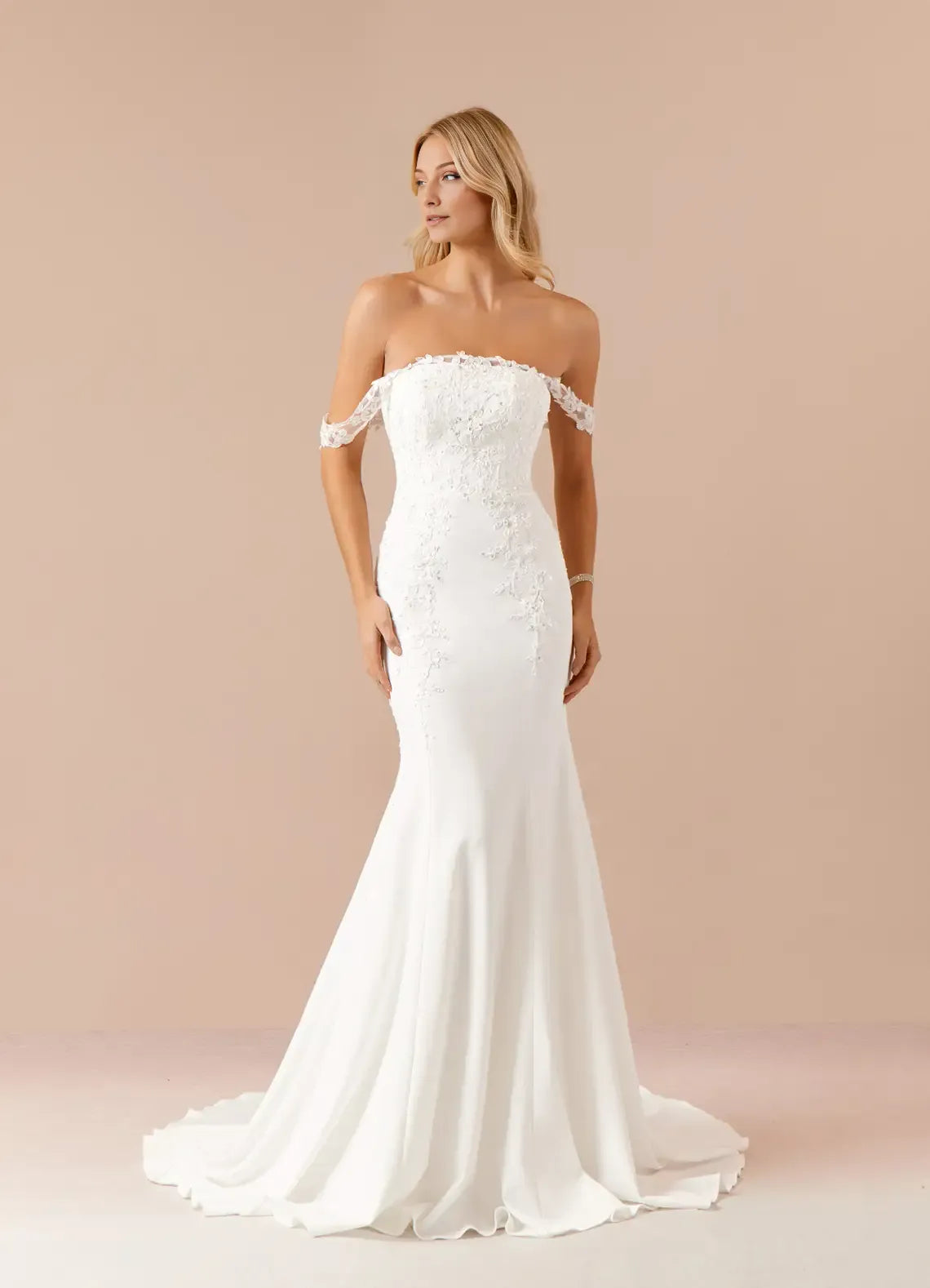 white Off - Shoulder Appliqué Mermaid Sequins Wedding Dress for Brides