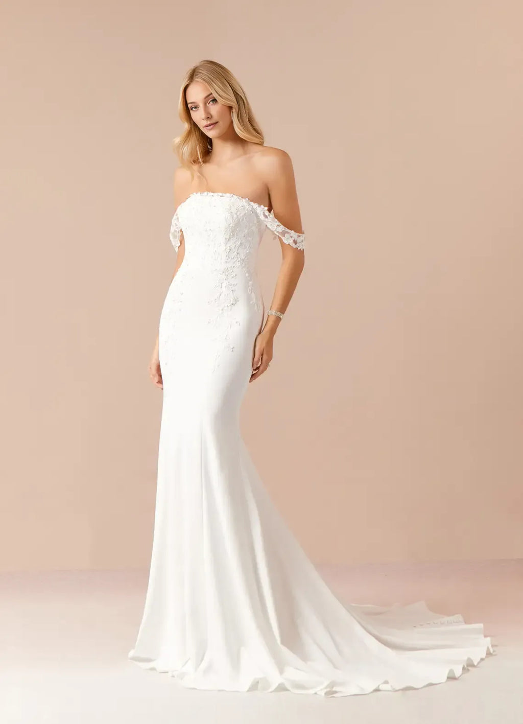 white Off - Shoulder Appliqué Mermaid Sequins Wedding Dress for Brides