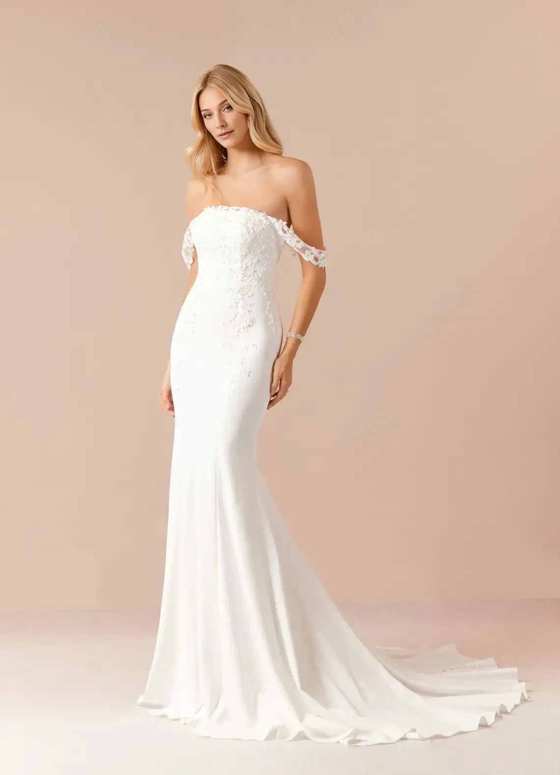 white Off - Shoulder Appliqué Mermaid Sequins Wedding Dress for Brides