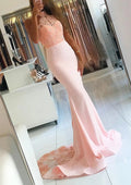 Trumpet/Mermaid Halter Sleeveless Sweep Train Evening Dress With Beading