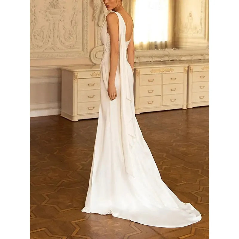 Trumpet Strapless Wedding Dress Sweep Brush Train with Pleats Ruched