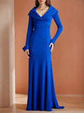 Trumpet V-Neck Long Sleeves Floor-Length Mother of the Bride Dresses with Ruffles