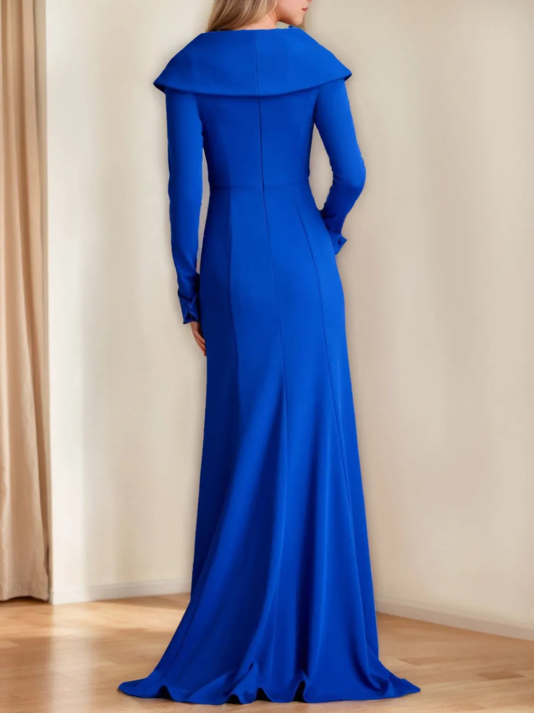 Trumpet V-Neck Long Sleeves Floor-Length Mother of the Bride Dresses with Ruffles