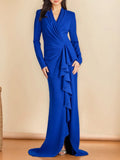 Trumpet V-Neck Long Sleeves Floor-Length Mother of the Bride Dresses with Split Side