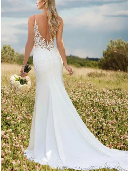 Elegant Red Applique A-Line V-Neck Sleeveless Classic-Back Floor-Length Wedding Dress