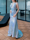 Trumpet V-Neck Sweep/Brush Train Evening Dresses