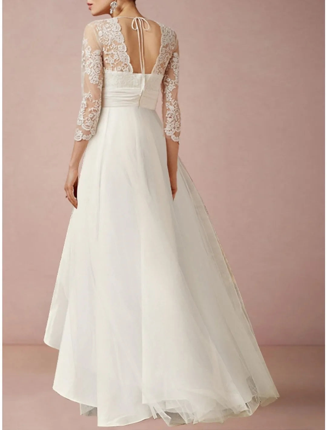 Wedding Gown with Deep V High - Low Hem