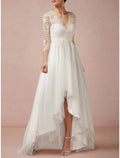 Wedding Gown with Deep V High - Low Hem