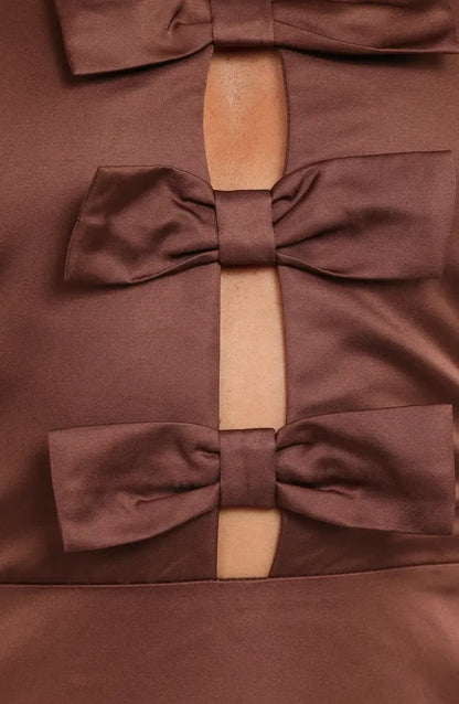 Refined Beautiful Elegant Chocolate Brown Satin A-Line Halter Sleeveless Floor-Length Prom Dress