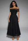 Sophisticated Graceful Stylish Refined Beautiful Elegant Black Tulle A-Line Sleeveless Prom Dress