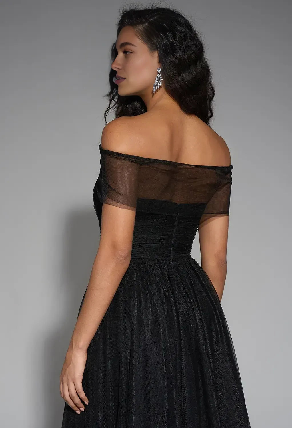Sophisticated Graceful Stylish Refined Beautiful Elegant Black Tulle A-Line Sleeveless Prom Dress