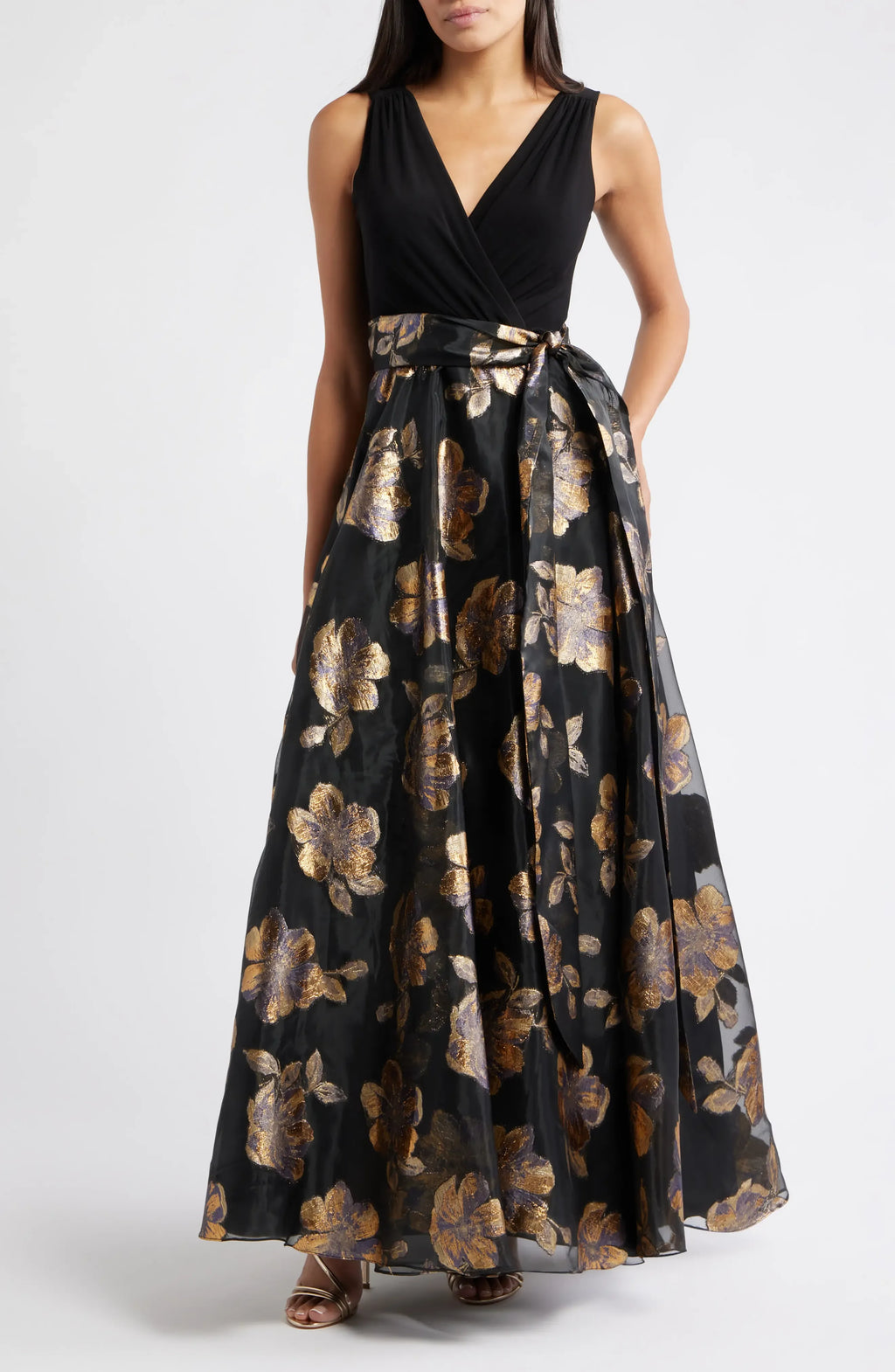 Special Occasion Sophisticated Graceful Stylish Elegant Gold Organza A-Line Sleeveless Floor-Length Prom Dress