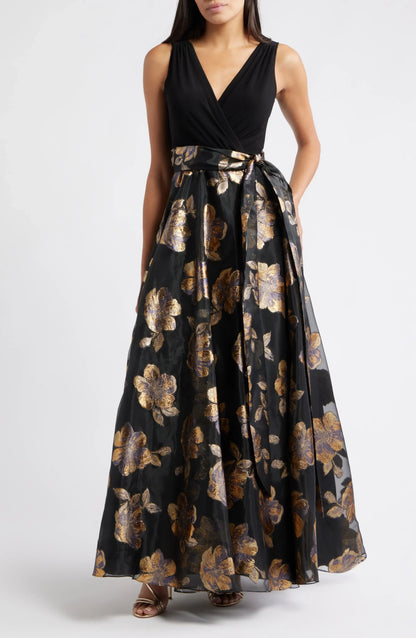 Special Occasion Sophisticated Graceful Stylish Elegant Gold Organza A-Line Sleeveless Floor-Length Prom Dress