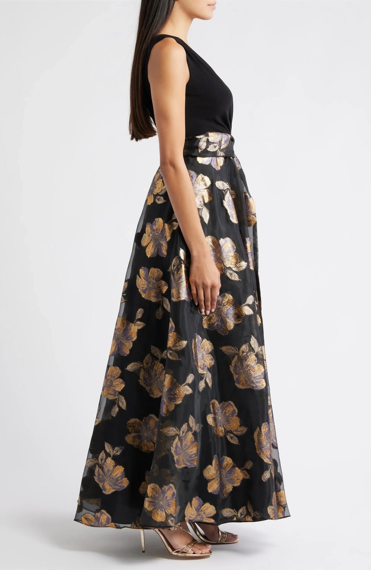 Special Occasion Sophisticated Graceful Stylish Elegant Gold Organza A-Line Sleeveless Floor-Length Prom Dress