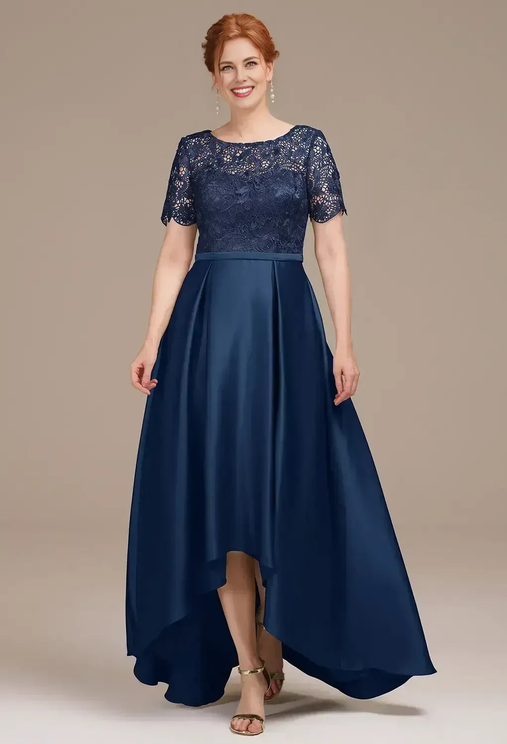 Stylish Elegant Satin A-Line Short Sleeve Short Mother of the Bride Dress