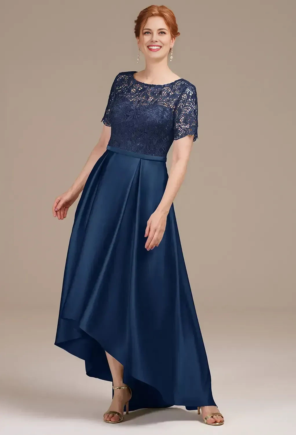Stylish Elegant Satin A-Line Short Sleeve Short Mother of the Bride Dress