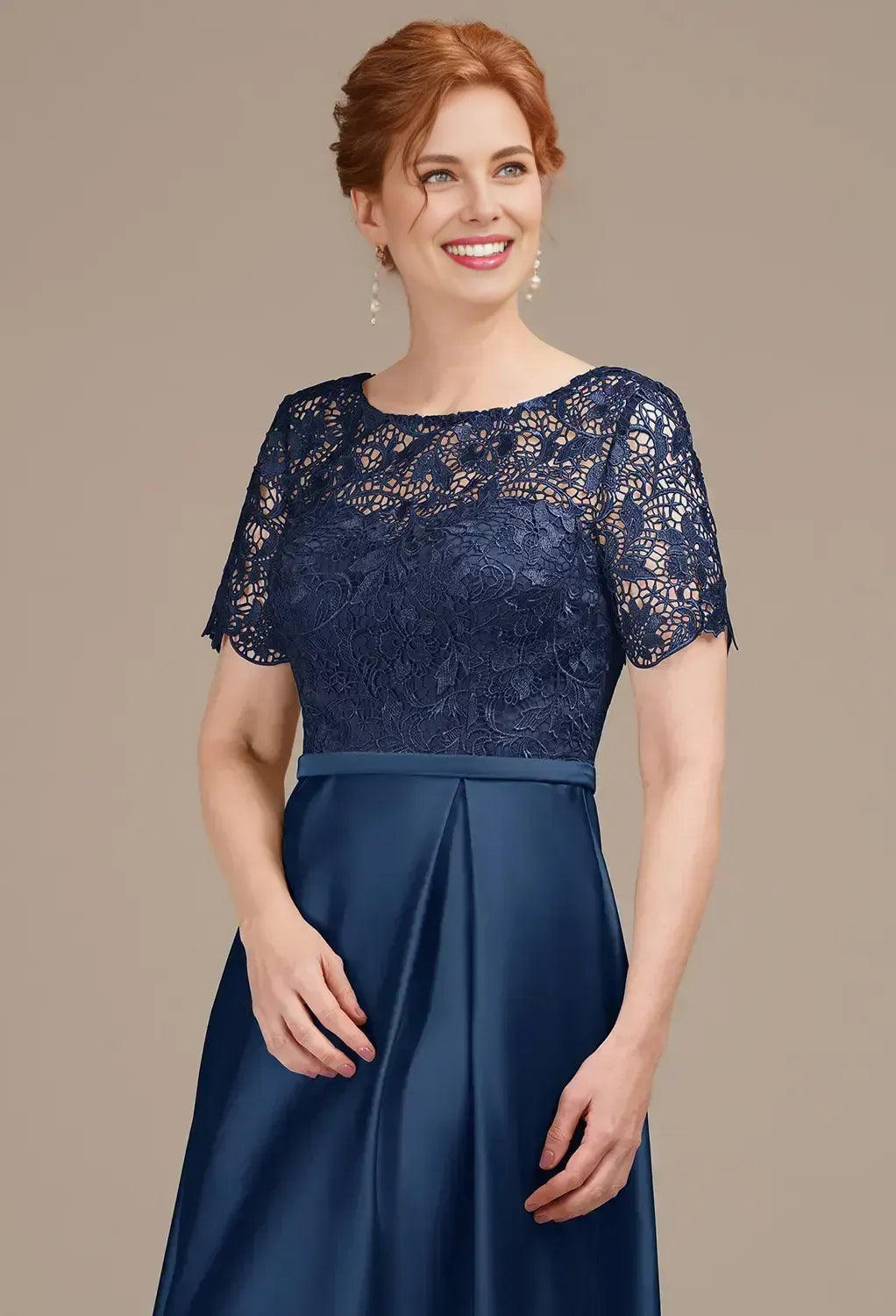 Stylish Elegant Satin A-Line Short Sleeve Short Mother of the Bride Dress