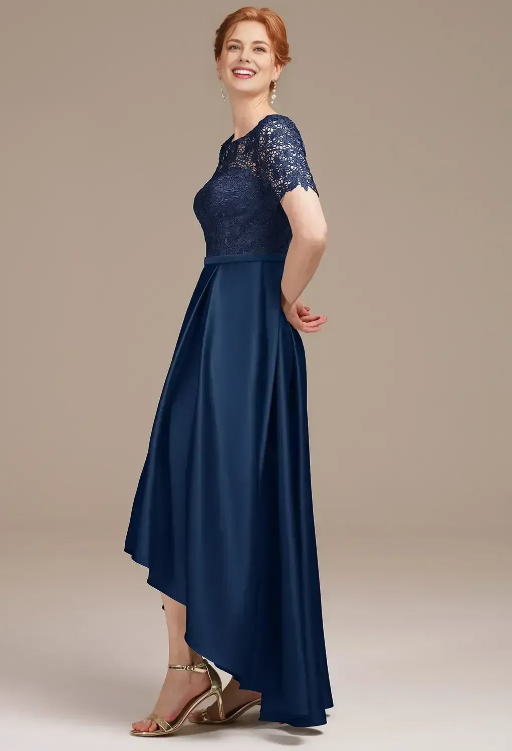 Stylish Elegant Satin A-Line Short Sleeve Short Mother of the Bride Dress