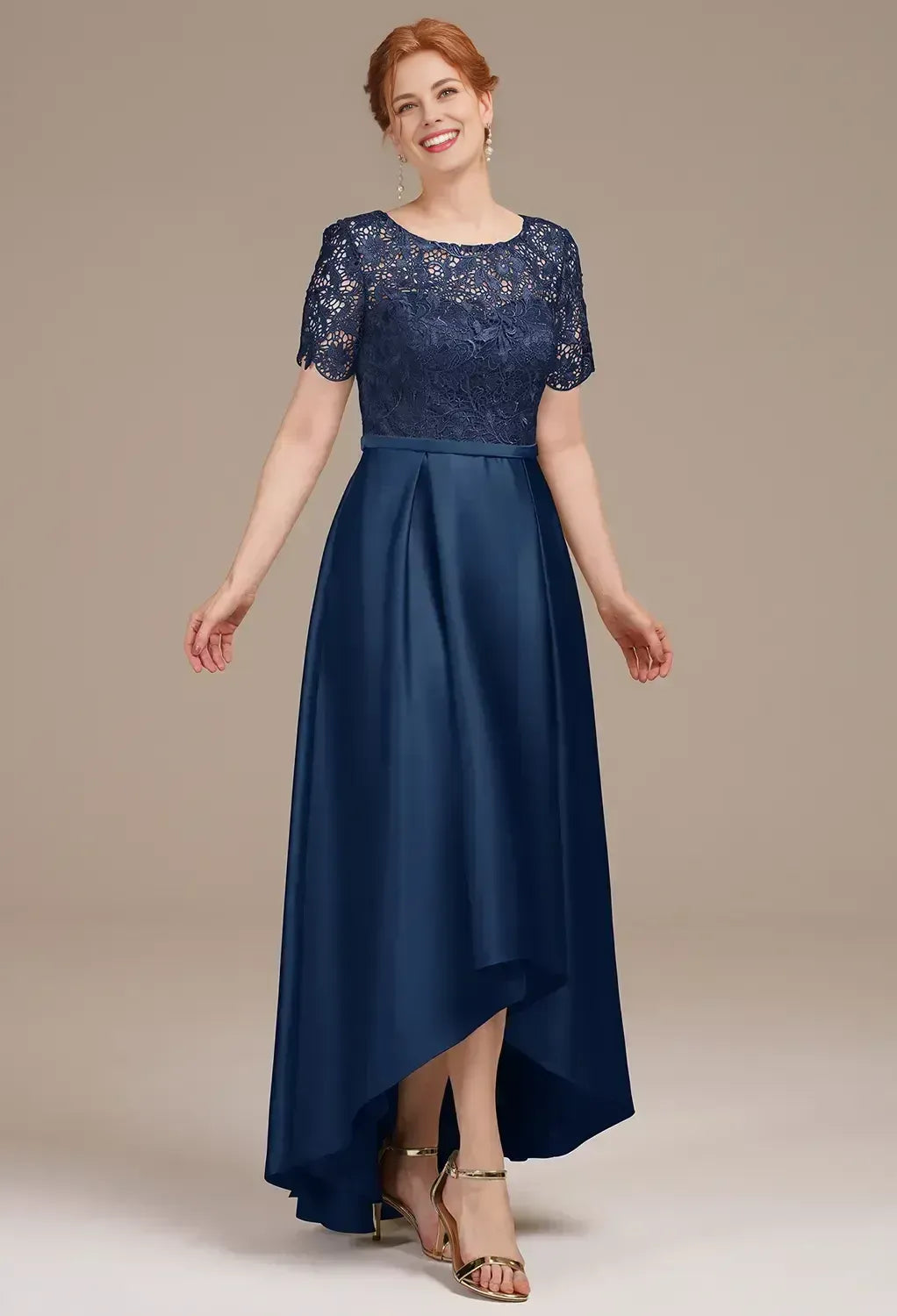 Stylish Elegant Satin A-Line Short Sleeve Short Mother of the Bride Dress
