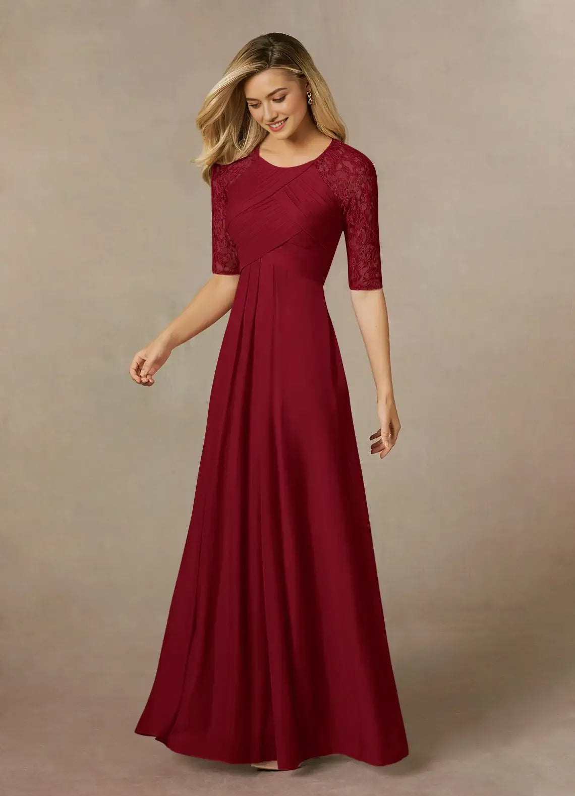 Burgundy Unique A-Line Mother of the Bride Dresses Sophisticated Sheer Flutter Sleeves Plunging V - Neck Intricate Draped Ruffle