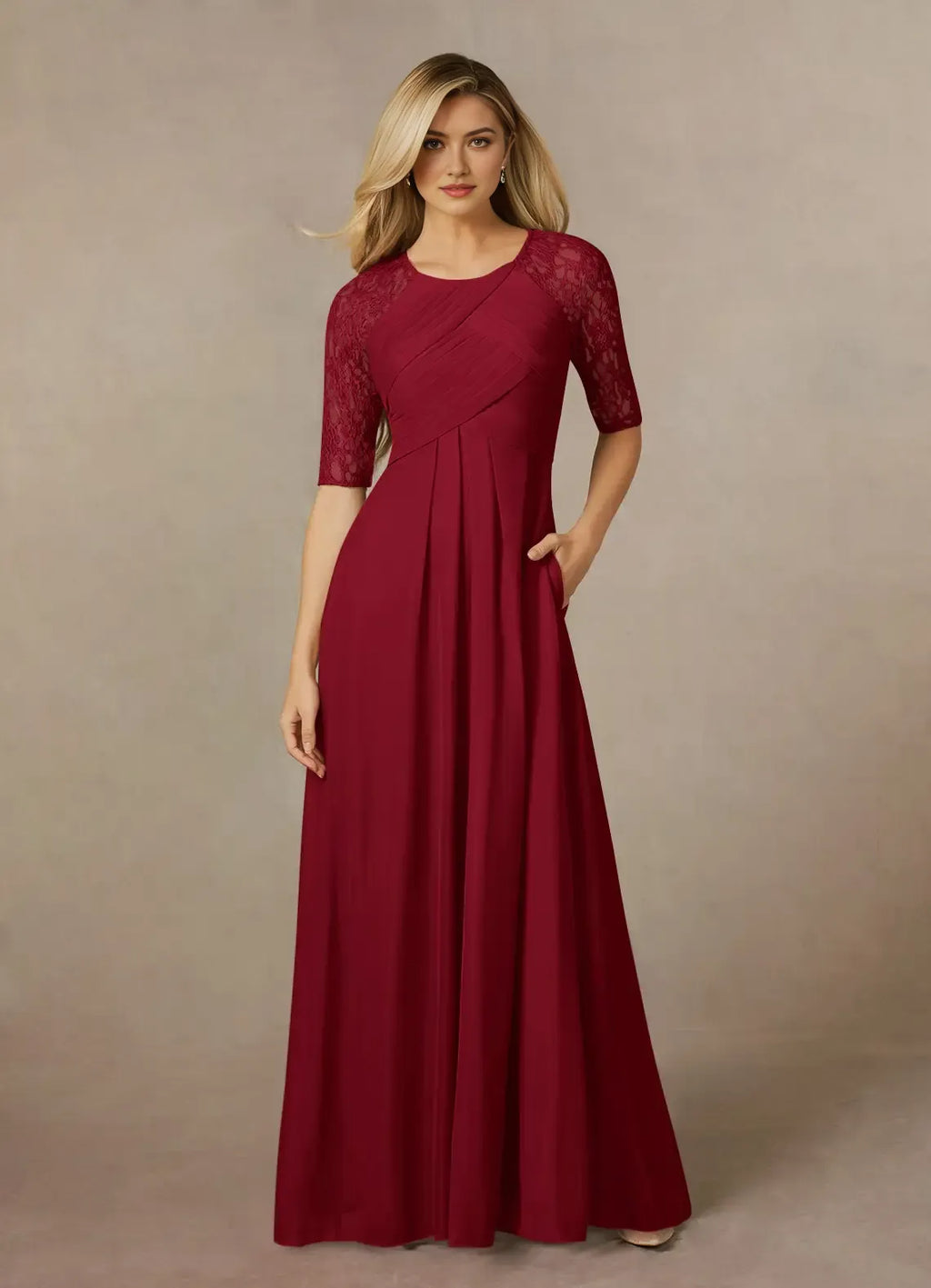 Burgundy Unique A-Line Mother of the Bride Dresses Sophisticated Sheer Flutter Sleeves Plunging V - Neck Intricate Draped Ruffle