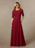 Burgundy Unique A-Line Mother of the Bride Dresses Sophisticated Sheer Flutter Sleeves Plunging V - Neck Intricate Draped Ruffle