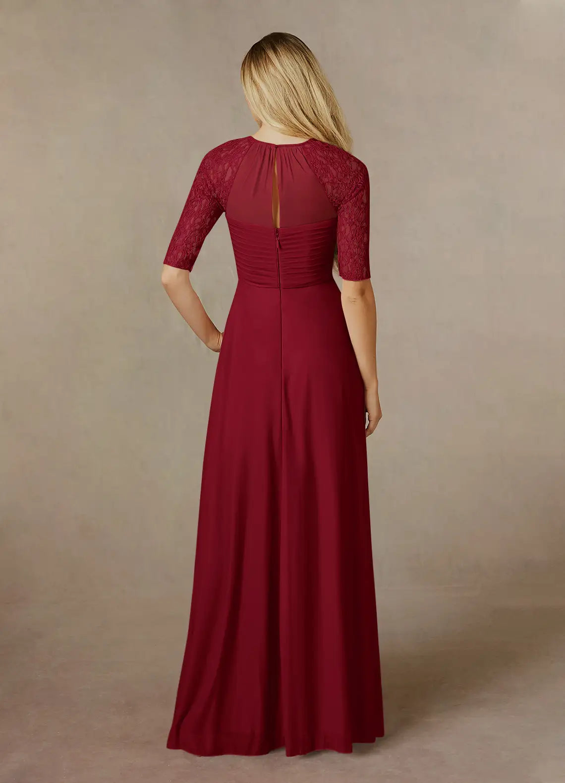 Burgundy Unique A-Line Mother of the Bride Dresses Sophisticated Sheer Flutter Sleeves Plunging V - Neck Intricate Draped Ruffle