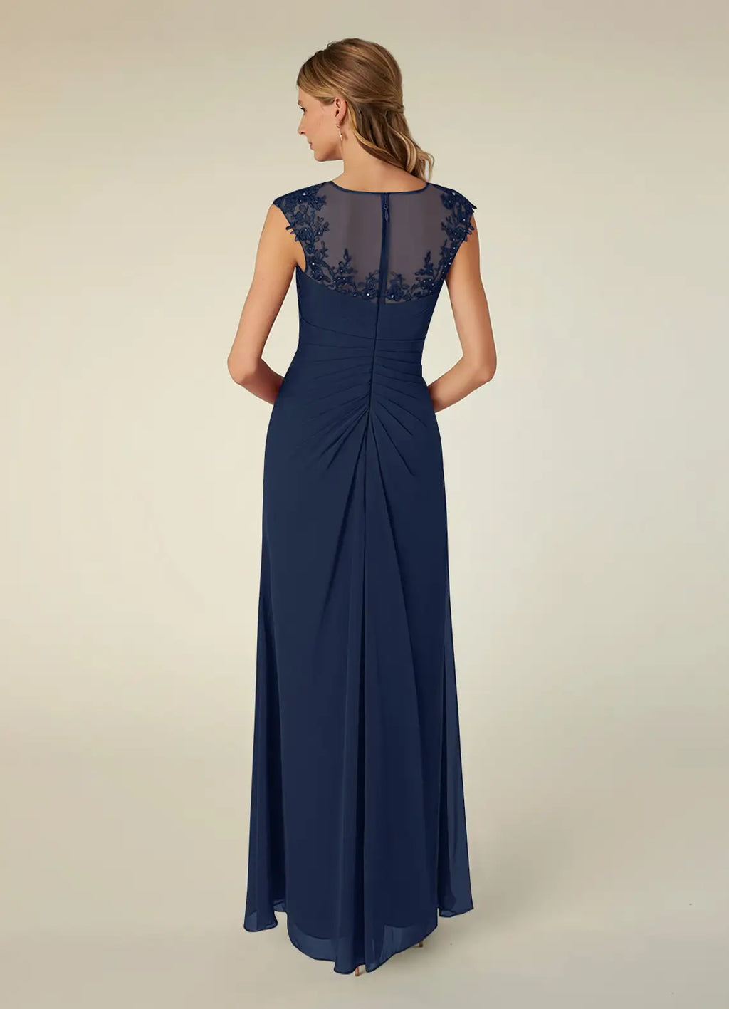 Navy Unique Dark A-Line Scoop Sequins Mother of the Bride Gown with Illusion Bodice, Embellishments Cap Sleeves Asymmetric Draped Accents Sophisticated High Slit Skirt