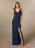 Navy Unique Dark Mermaid Sequins Mother of the Bride Dresses Sophisticated V - Neckline Sleeveless Draped Ruched Detailing Sparkling Belt Timeless Side Slit