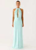 Mint Halter Neck Keyhole Open-Back Floor-Length Prom Dress