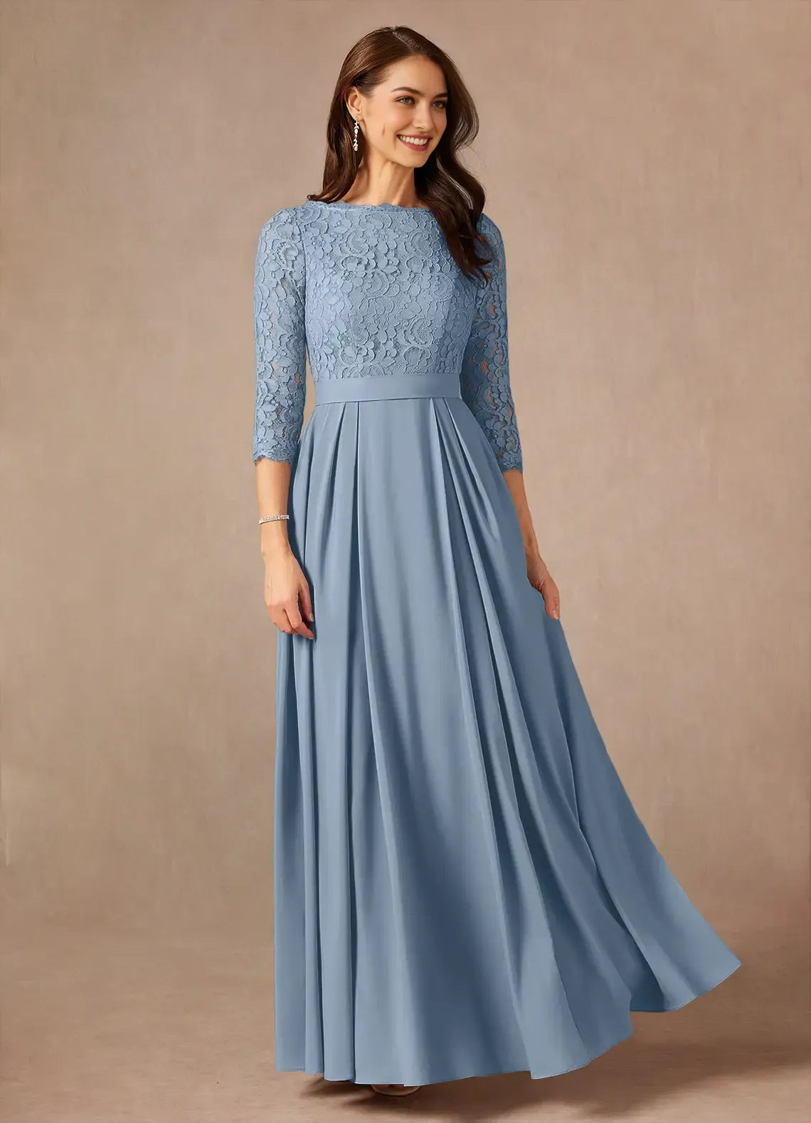 Light Blue Unique Light Mother of the Bride Dresess Sophisticated Bodice 3/4 Sleeves Timeless Pleated Design Stand Out with Classic Elegance