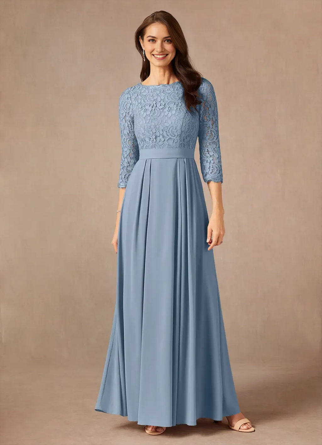 Light Blue Unique Light Mother of the Bride Dresess Sophisticated Bodice 3/4 Sleeves Timeless Pleated Design Stand Out with Classic Elegance
