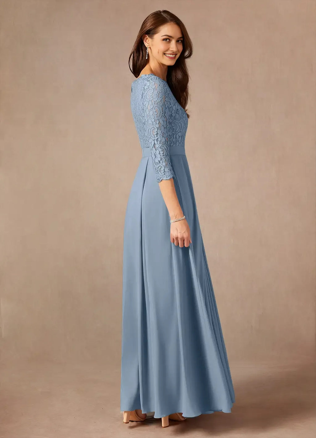 Light Blue Unique Light Mother of the Bride Dresess Sophisticated Bodice 3/4 Sleeves Timeless Pleated Design Stand Out with Classic Elegance