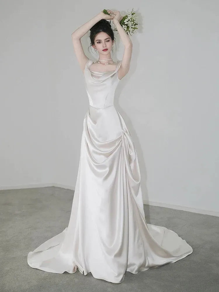 Ivory Unique Mermaid Off The Shoulder Pleats Short Sleeves Wedding Dresses