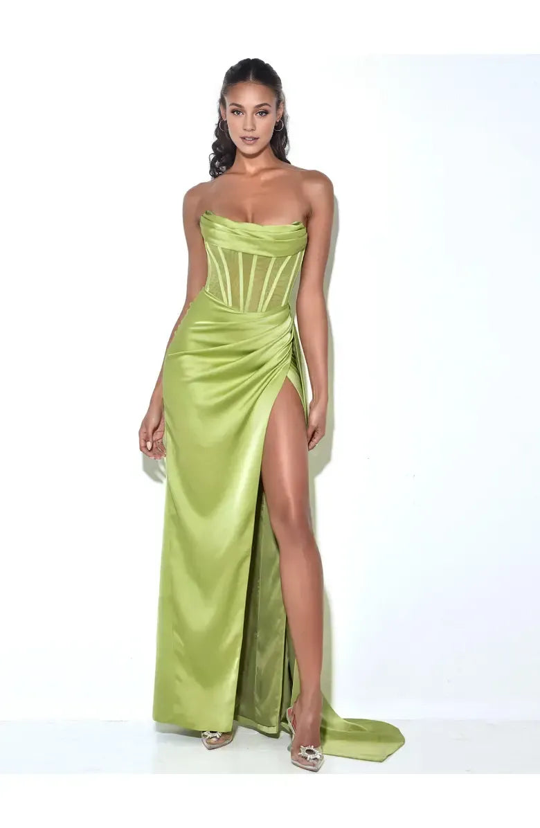 Timeless Special Occasion Elegant Olive Green Satin Mermaid Sleeveless Floor-Length Prom Dress