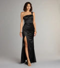Special Occasion Sophisticated Elegant Black Satin Mermaid One-Shoulder Sleeveless Floor-Length Prom Dress