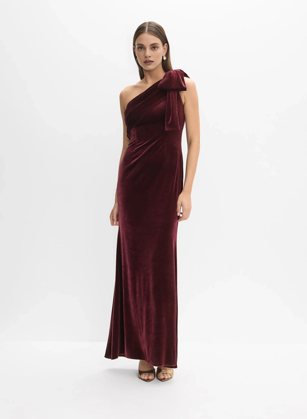 Sophisticated Graceful Stylish Elegant Burgundy Velvet Mermaid One-Shoulder Sleeveless Floor-Length Prom Dress