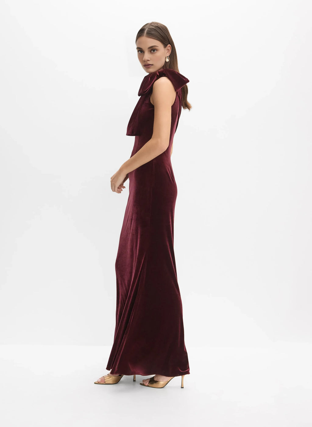 Sophisticated Graceful Stylish Elegant Burgundy Velvet Mermaid One-Shoulder Sleeveless Floor-Length Prom Dress