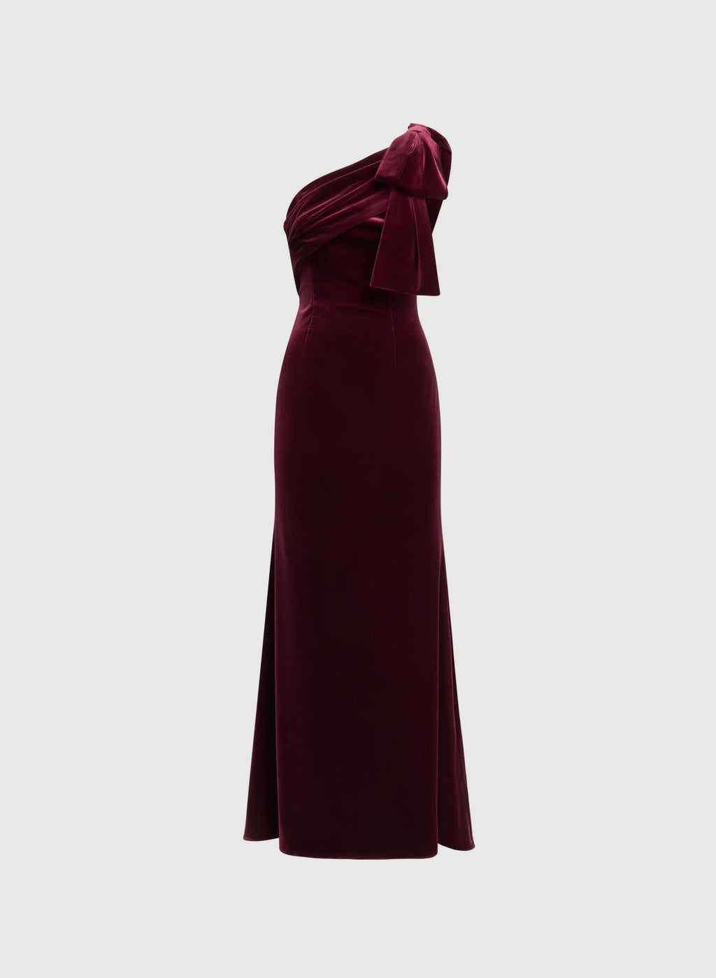 Sophisticated Graceful Stylish Elegant Burgundy Velvet Mermaid One-Shoulder Sleeveless Floor-Length Prom Dress