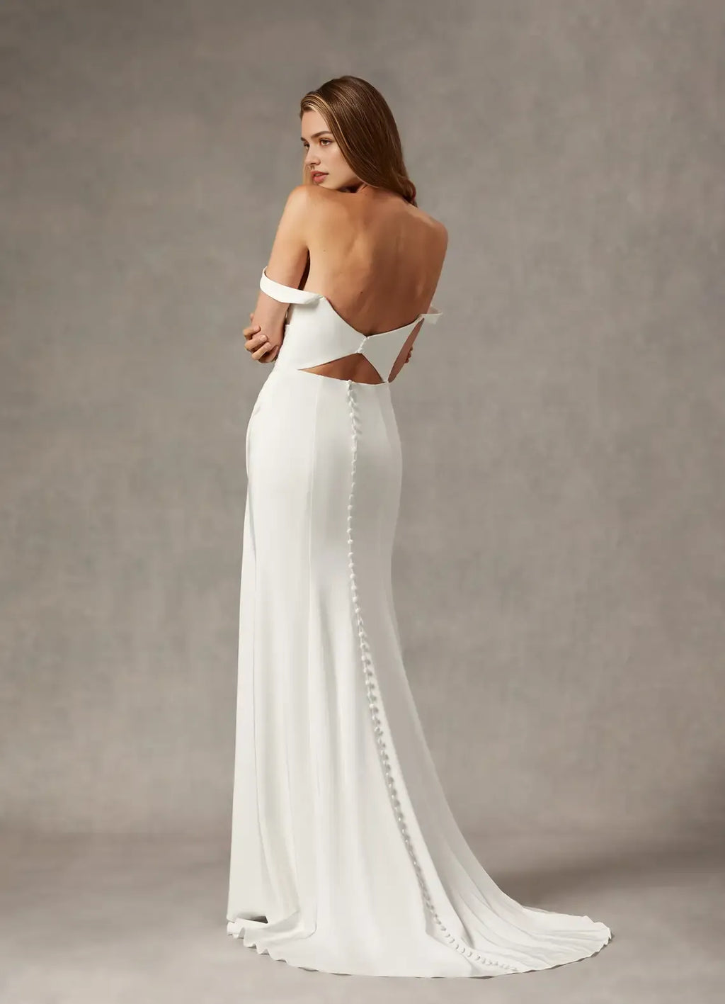 Unique Mermaid Scoop Pleated Back Wedding Dresses Off - Shoulder Neckline Draped Ruched Detailing High Slit Train Stand Out with Elegant Bridal Style
