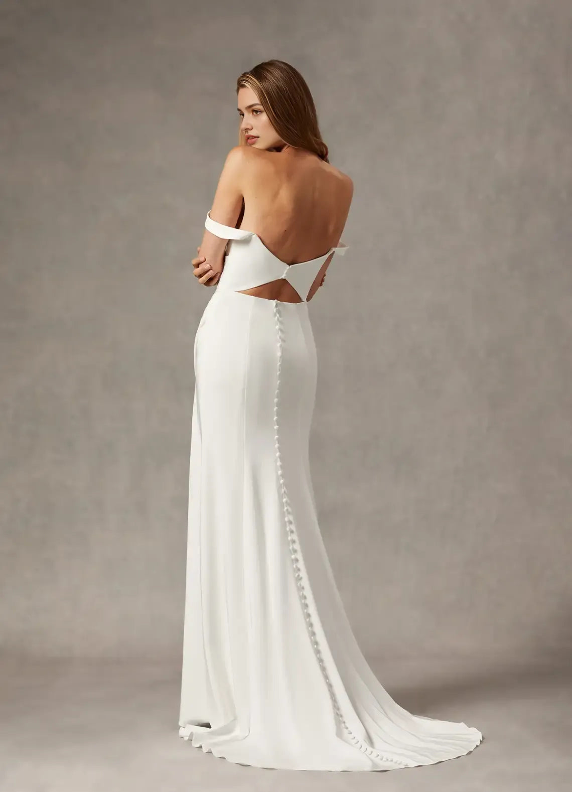 Unique Mermaid Scoop Pleated Back Wedding Dresses Off - Shoulder Neckline Draped Ruched Detailing High Slit Train Stand Out with Elegant Bridal Style
