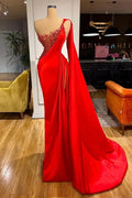 Red Unique Stones Sleeveless High split mermaid Evening Dress