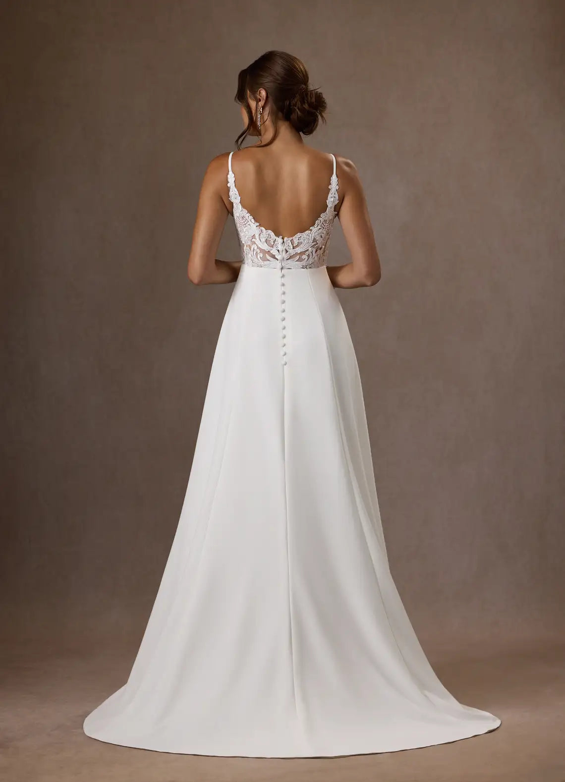 White Unique Spaghetti Strap A-Line V-Neck Sequins Wedding Dress Plunging Flowy Silhouette